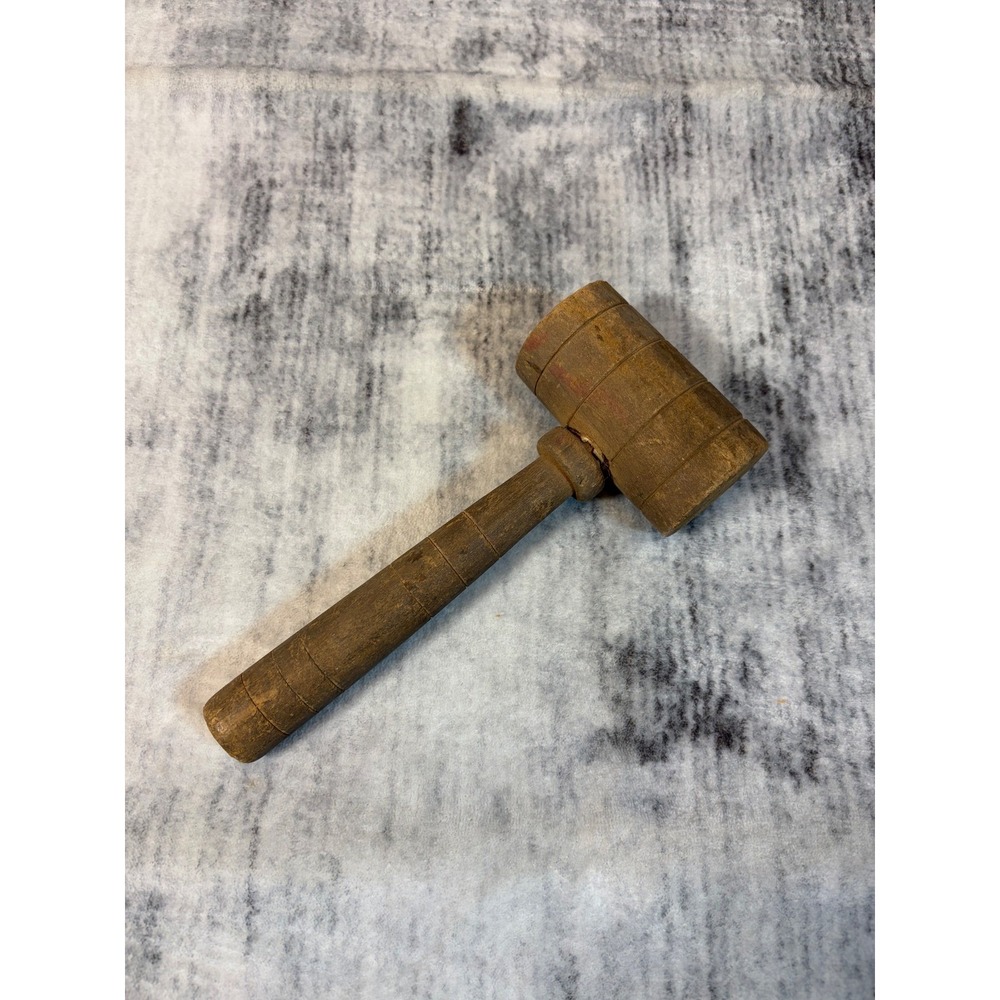 Vintage Wooden Mallet Rustic Primitive Hand Turned Decorative Wood Gavel 8.5in